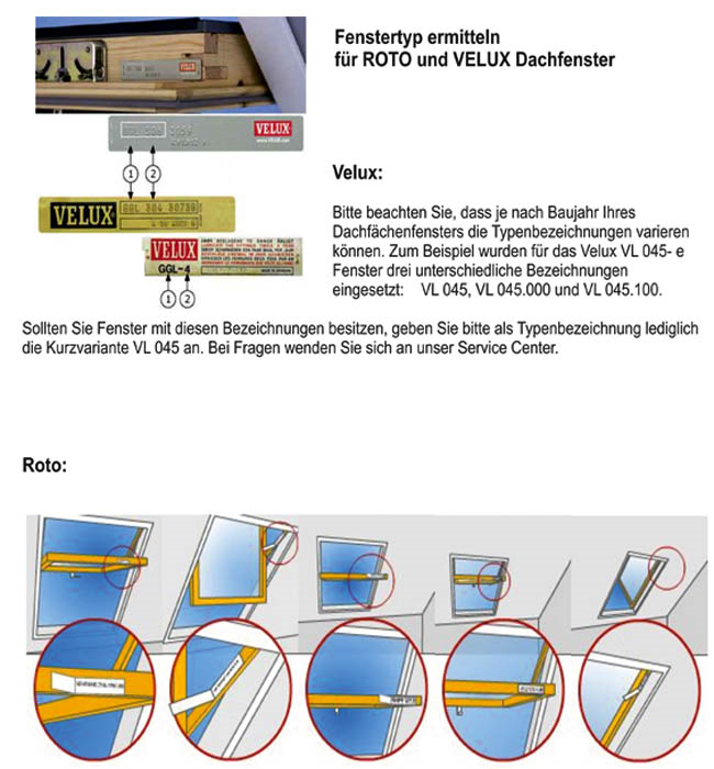 Typ bestimmen Norm Dachfenster Plissee