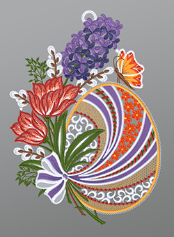 Fensterbild aus Plauener Spitze - Osterei mit Frhlingsblumen #1W mehrfarbig