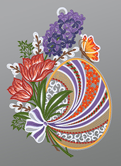 Fensterbild aus Plauener Spitze® - Osterei mit Frühlingsblumen #1W mehrfarbig