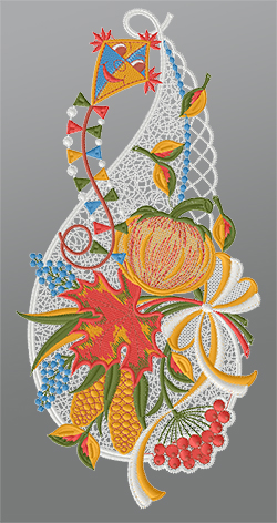 Fensterbild aus Plauener Spitze® - Herbstdekor #1W mehrfarbig