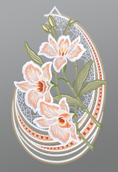 mehrfarbig Vorschau Fensterbild aus Plauener Spitze® - Orchideen mit Designbogen #1W mehrfarbig mehrfarbig