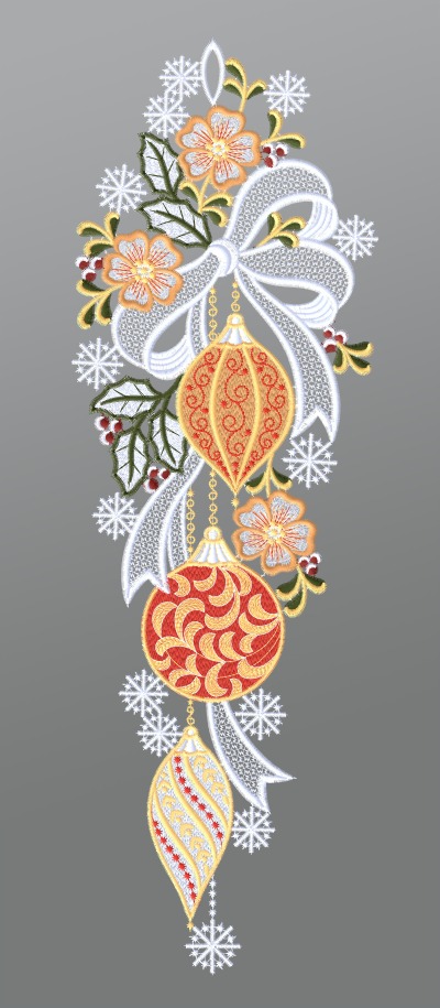mehrfarbig Vorschau Fensterbild aus Plauener Spitze® - Weihnachtsbaumkugeln mit Schleife #1W mehrfarbig mehrfarbig