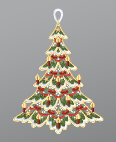 mehrfarbig Vorschau Fensterbild aus Plauener Spitze® - Festlich geschmückter Tannenbaum #1W mehrfarbig mehrfarbig