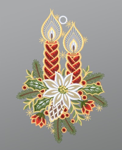mehrfarbig Vorschau Fensterbild aus Plauener Spitze® - Weihnachtskerzen #1W mehrfarbig mehrfarbig