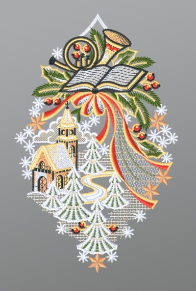 mehrfarbig Vorschau Fensterbild aus Plauener Spitze® - Musikalische Winterlandschaft #1W mehrfarbig mehrfarbig