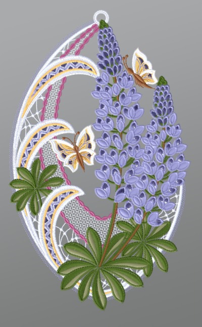 violett-mehrfarbig Vorschau Fensterbild aus Plauener Spitze® - Lupinen mit Schmetterlingen #1W in Rot-mehrfarbig violett-mehrfarbig