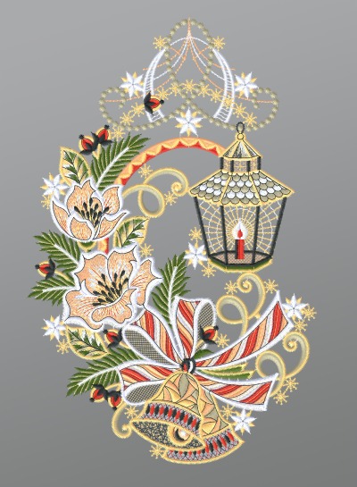 mehrfarbig Vorschau Fensterbild aus Plauener Spitze® - Laterne mit Christrosen #1W mehrfarbig mehrfarbig