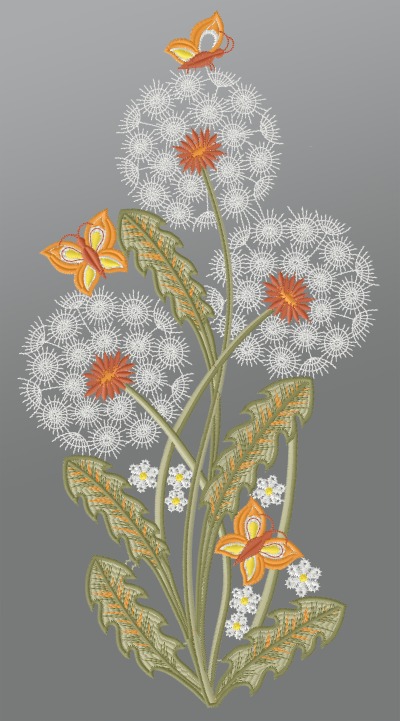 mehrfarbig Vorschau Fensterbild aus Plauener Spitze® - Pusteblumen mit Schmetterlingen #1W mehrfarbig mehrfarbig