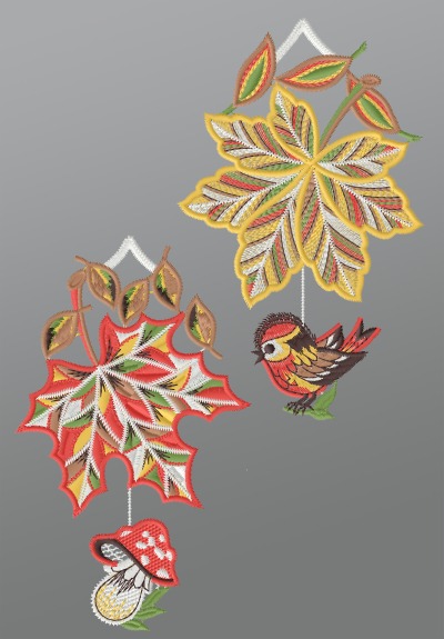 mehrfarbig Vorschau Fensterbild aus Plauener Spitze® - Herbsttraum #1W mehrfarbig mehrfarbig