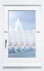 braun-grün Vorschau Kirche im Schnee #1W - Scheibengardine Plauener Spitze® braun-grün