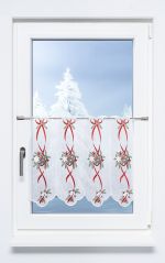 rot-braun Vorschau Weihnachtsschleife mit Lebkuchen #1W - Scheibengardine Plauener Spitze® rot-braun
